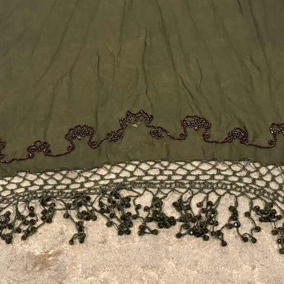 Designer Sue Wong SILK Evening Scarf Shawl Runner Large Olive Green Hand Bead #7 - Picture 10 of 13
